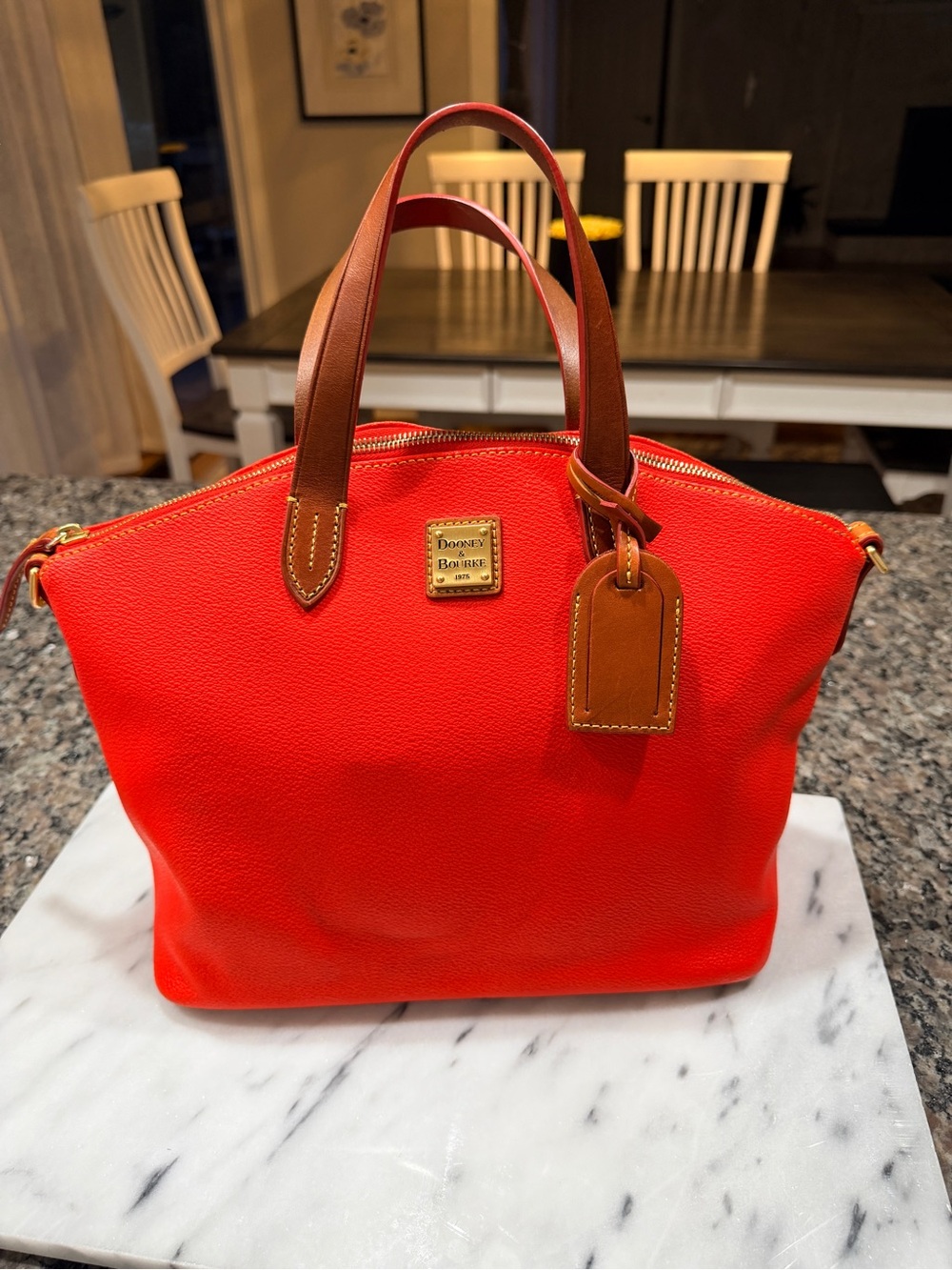 Dooney & Bourke Orange Leather Satchel with Tan Trim